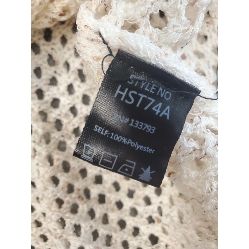Women's POL Size Medium Cream Open Knit Boho Sweater Beach Coverup - Picture 6 of 7